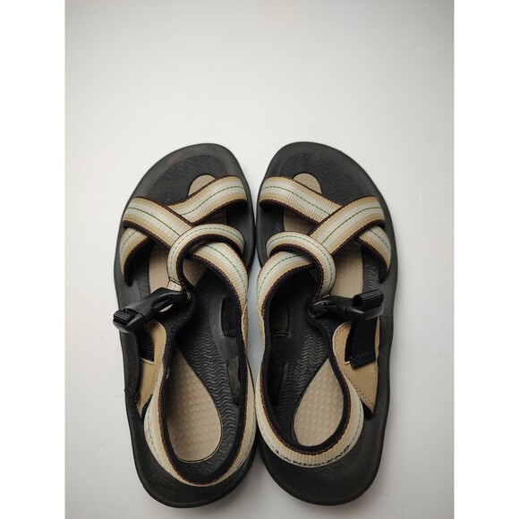 Lands End Mens Size 8 Adjustable Strap Sandals Water Shoes Black Tan - Picture 4 of 8